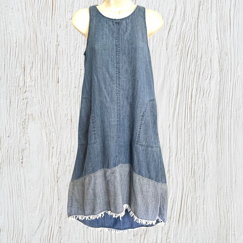 Nanette Lepore‎ Blue Denim Lyocell Linen Hi-Low Midi Sleeveless Dress Sz 0 Beach
